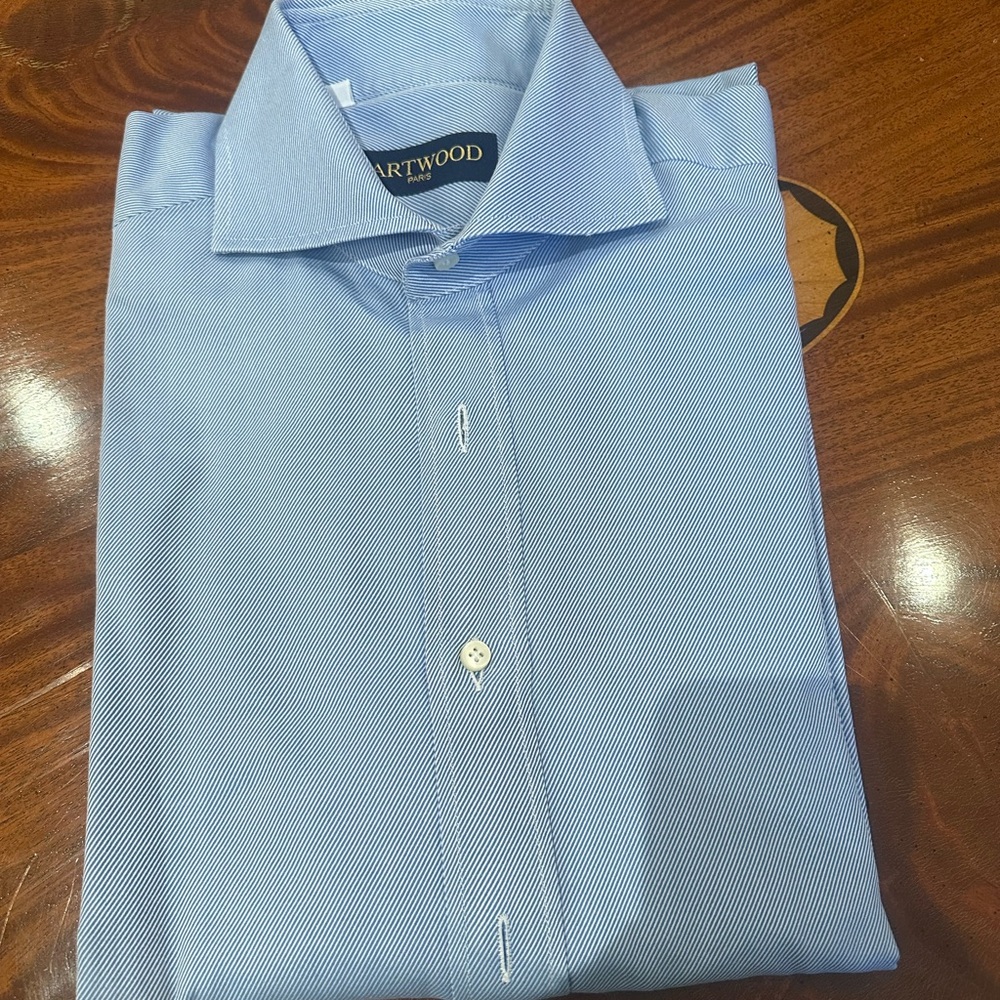 Hartwood blue and white fine striped shirt